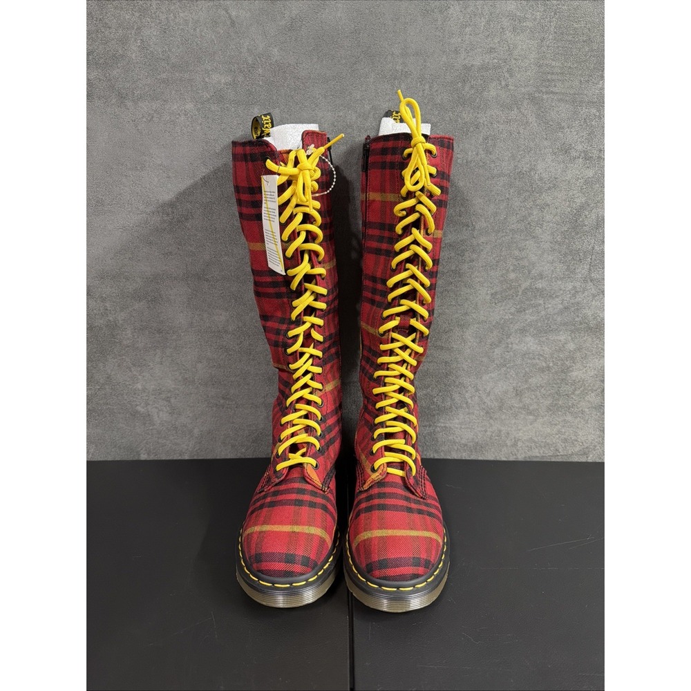 Dr. Martens Sheena Mcmartens Tartan Plaid Red Knee High Boot Women's US Size 7